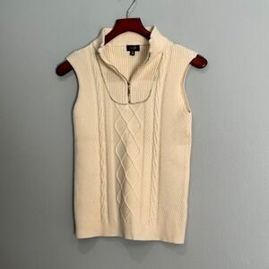Anthropologie On twelfth Cream Cable Knit Quarter Zip Sleeveless Sweater Small